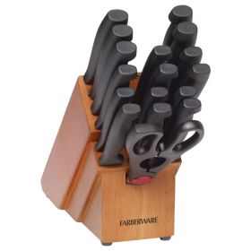 18-Piece Never Needs Sharpening Stainless Steel Knife Set with Block Natural Wood