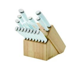 Classic 16-Piece Natural Knife Block Set with Kitchen Shears, Ice Blue