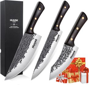Hand Forged Chef Knife Set, High Carbon Steel Butcher Knife Set, Japanese Kitchen Knives for Home, Outdoor BBQ Camping Cooking