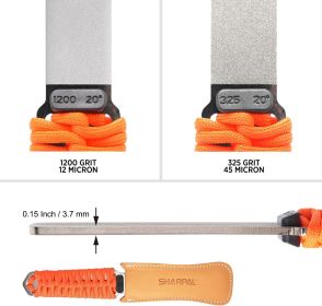 181N Dual-Grit Diamond Sharpening Stone File Garden Tool Knife Sharpener with Leather Strop Coarse 325 / Extra Fine 1200 Grit for Lawn Mower Blad