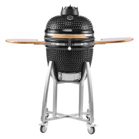 VEVOR Charcoal Smoker and Grill, 18" Kamado Charcoal BBQ Smoker, Movable Ceramic Barbecue Grill with 4 Wheels (2 Lockable), Built-in Thermometer