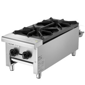 VEVOR Commercial Gas Stove with 2 Burners, Propane and Natural Gas Countertop Cooking Stove Range, Stainless Steel Gas Hot Plate