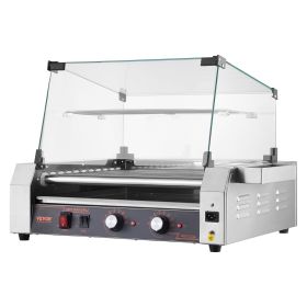 VEVOR Hot Dog Roller, 30 Hot Dog 11 Rollers, Stainless Steel Sausage Grill Cooker, 1600W Commercial Hot Dog Machine with Dual Temp Control, Cover
