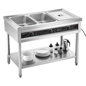 VEVOR 3-Pan Commercial Food Warmer, Electric Steam Table with Independent Temperature Control