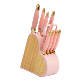 10-Piece Heart-Shaped Stainless Steel Knife Block Set, Pink