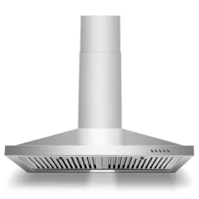 Range Hood 30 Inch, Wall Mount Range Hood Ducted/Ductless, Kitchen Hood In Stainless Steel, Vent Hood With Baffle Filters, 3 Speed Fan, Push Butt (Option: silver)