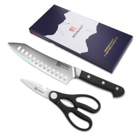 2Pcs Chef Knife Set Stainless Steel Kitchen Shears Scissor Cutlery Slicing Gift (Option: Black)