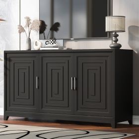 VIBE HAUS TV Stand For TVs Up To 65 Inches, Modern Entertainment Center Media Console Cabinet With 2 Spacious Storage Space, Solid Wood Legs For (Option: Black)