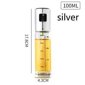 100ML Glass Bowl BBQ Olive Oil Spray Diffuser For Kitchen Dispenser Bottle Squirt Container Vinegar Soy Sauce Fuel Injection Pot (Color: silver)