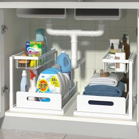 1/2pcs kitchen rack for sink organization and storage, under sink organization, sliding pull-out cabinet organization rack, metal sliding drawer (Color: white-2pcs)
